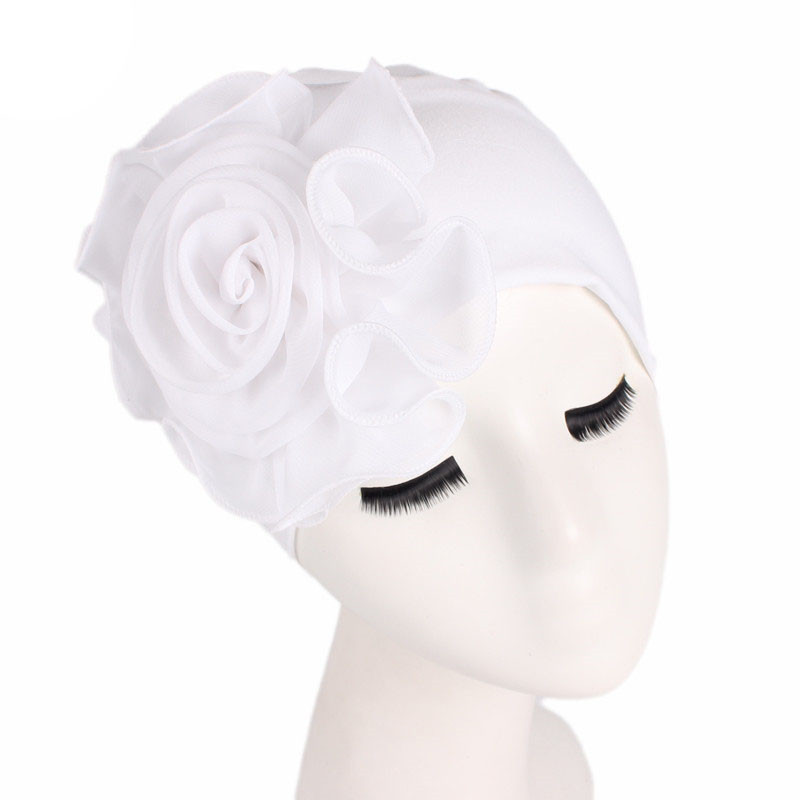 Side Big Flower Stretch Turban Hat Women Elegant Fashion Hat Chemotherapy Hat - 图片 9