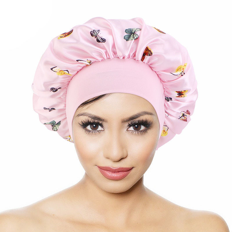 Pansy Type Satin Wide Brim Nightcap Shower Cap Beauty and Hairdressing Hat - 图片 14