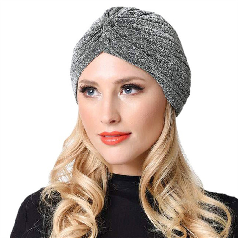 Golden Bright Silk Indian Hat Turban Hat Baotou Cap Chemo Cap Muslim Headscarf - 图片 13