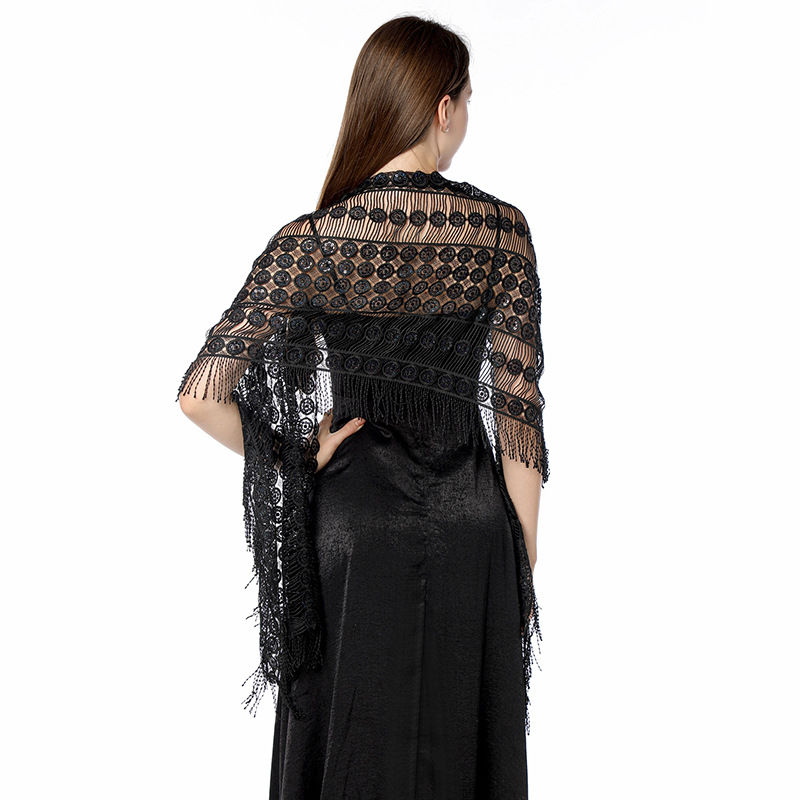 Water-Soluble Sequined Embroidered Shawl Three-Side Tassel Dress Shawl Dinner Cape Women - 图片 10