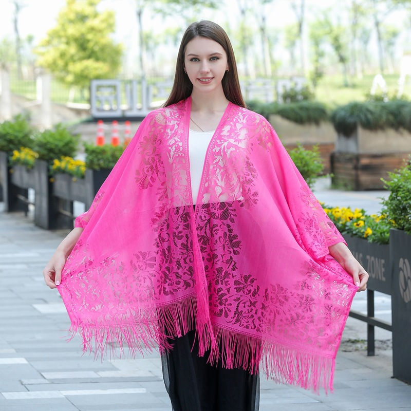 Hollow Lace Sunscreen Shawl Women's Dress Cheongsam Shawl Travel Vacation Beach Shawl - 图片 7