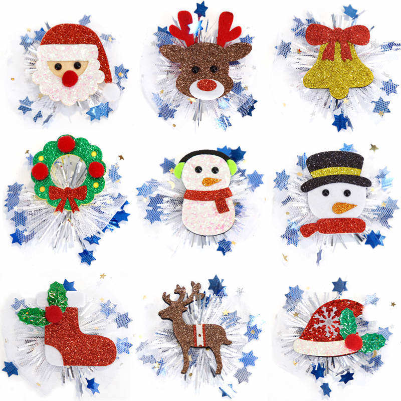 2PC Christmas Hairpin Headdress Children's Party Decor Cartoon Side Clip Christmas Duckbill Clip