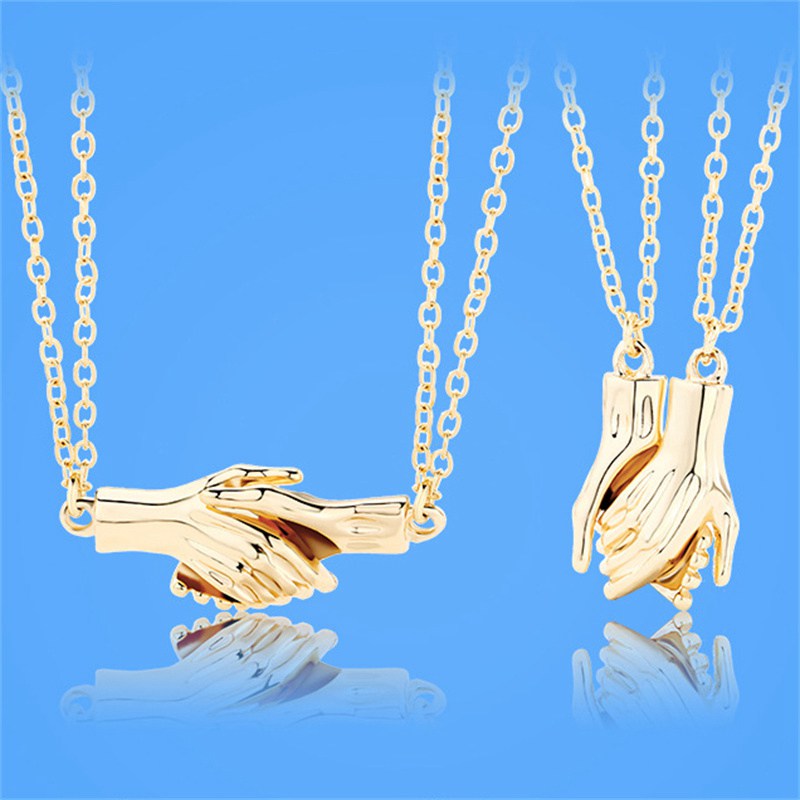 2Pcs Hold Hands Magnetic Couple Necklace Lovers Hand in Hand Pendant Necklace for Women Men Fashion Jewelry Gift 2024 Trend - 图片 6