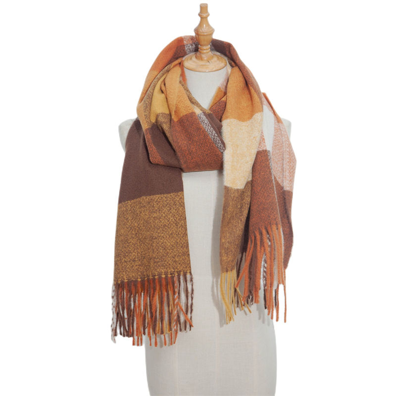 Plaid Scarf Autumn and Winter Thickened Tassel Scarf Rainbow Scarf Shawl Keep Warm - 图片 15