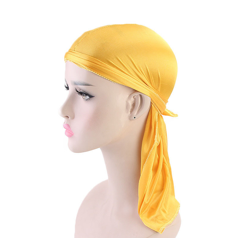 Men's and Women's Silk-like Long Tail Turban Hat Pirate Hat Silky Durag Hair Cap - 图片 10