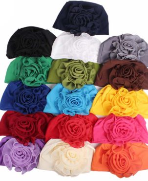 Side Big Flower Stretch Turban Hat Women Elegant Fashion Hat Chemotherapy Hat