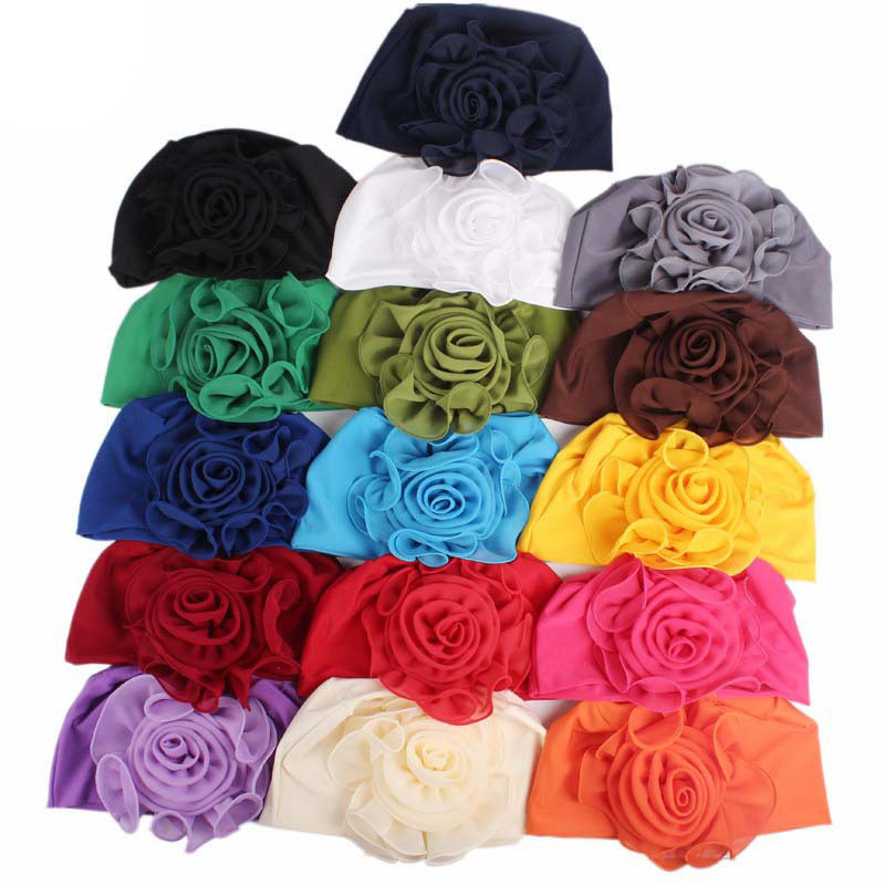 Side Big Flower Stretch Turban Hat Women Elegant Fashion Hat Chemotherapy Hat