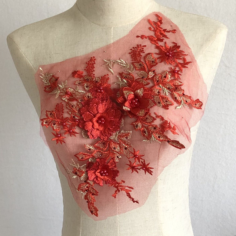 Colorful Three-Dimensional Flower Beaded Rhinestone Mesh Embroidery Fabrics Lace Applique Dress Cloth Patch - 图片 10