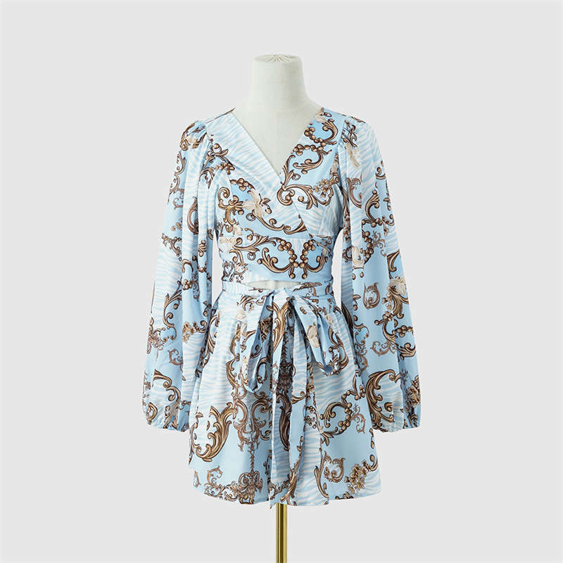 Women's Clothing Printing Long Sleeve Shorts V-neck Jumpsuit Fashion - Image 16