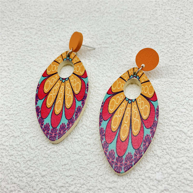 Jewelry Ornament European and American Earrings Wooden Earrings Retro Geometry - 图片 13