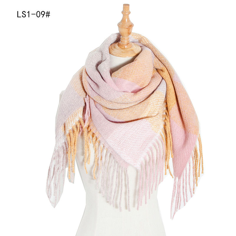 Polyester Thorn Long Tassel Plaid Square Scarf Shawl Keep Warm Fashion Women - 图片 9