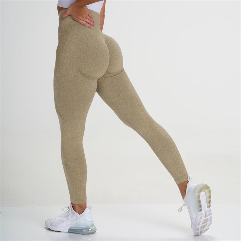 European and American Seamless Knitted Small Crescent Breathable Quick-Drying Fitness Pants High Waist Peach Hip Tight Stretch Hip Lift Yoga Pants - Image 16