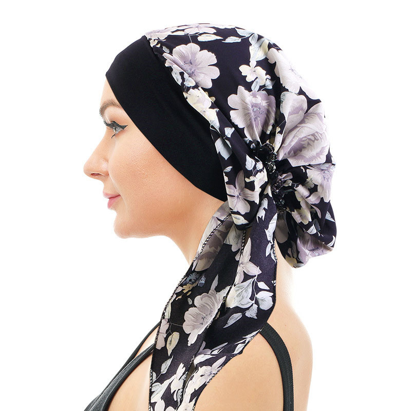 Wide-Brimmed Elastic Turban Fur Ethnic Print Women's Bandage Headcloth Nightcap - 图片 11