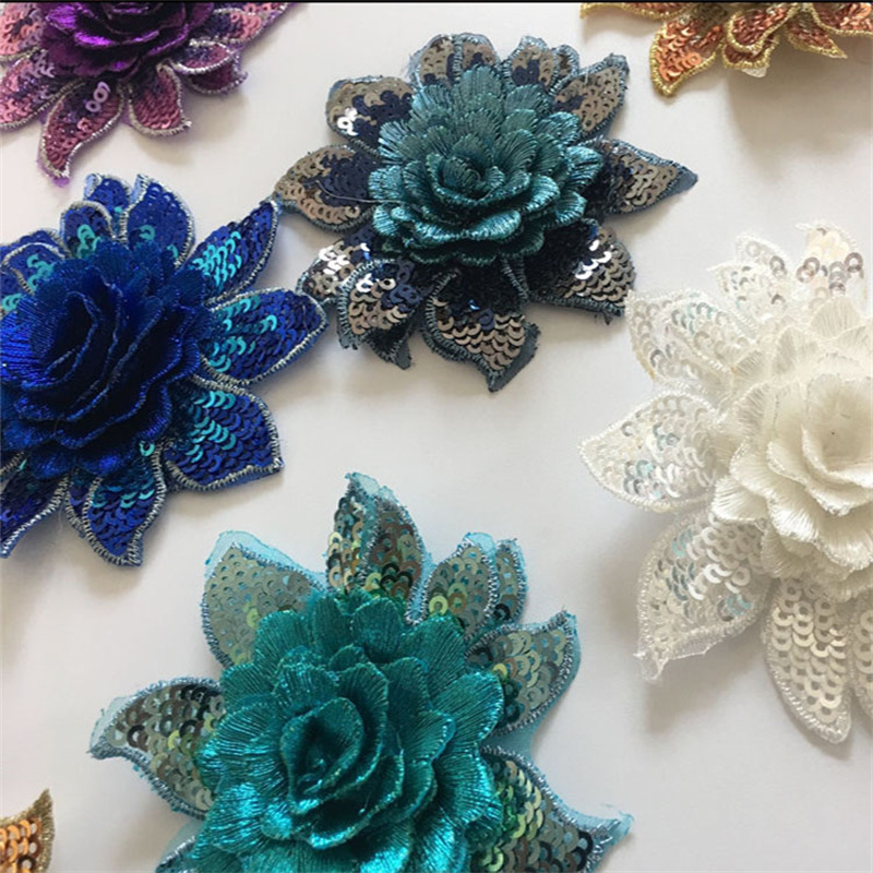 2pc Three-Dimensional Sequins Little Flower Embroidered Cloth Sticker Patch Wedding Dress Dancing Dress Dress Decoration Accessories Diy - 图片 4