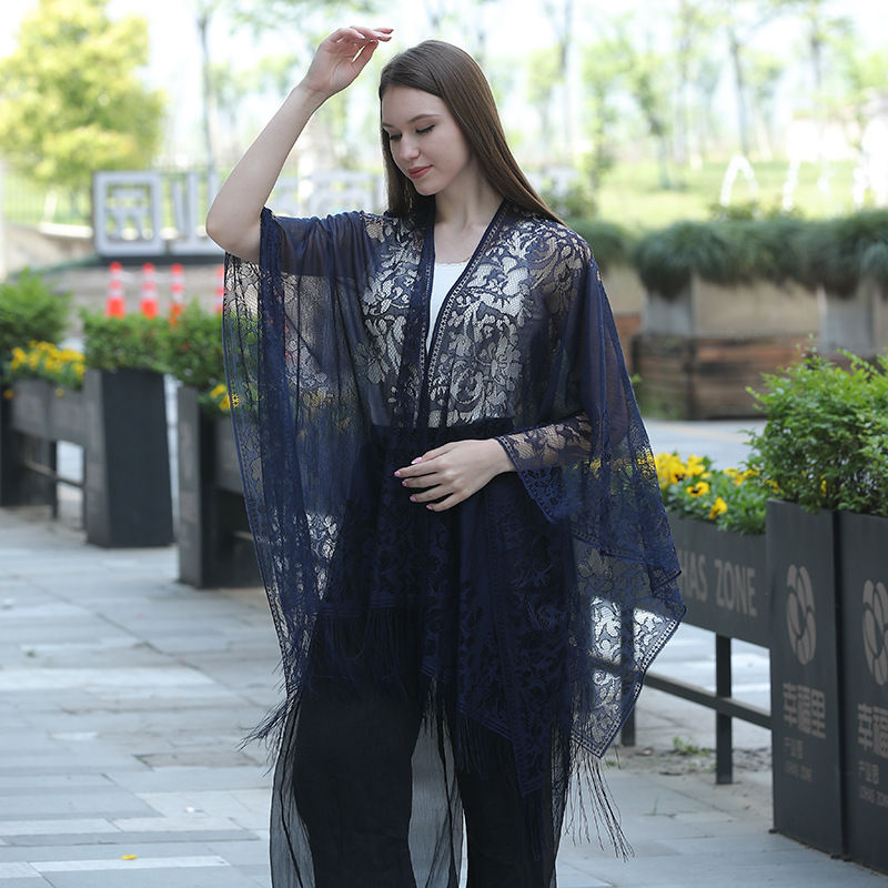 Hollow Lace Sunscreen Shawl Women's Dress Cheongsam Shawl Travel Vacation Beach Shawl - 图片 3