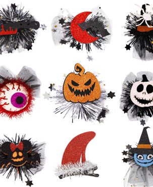 2PC Halloween Hairpin Headdress Children's Party Decor Spider Pumpkin Mesh Ornament