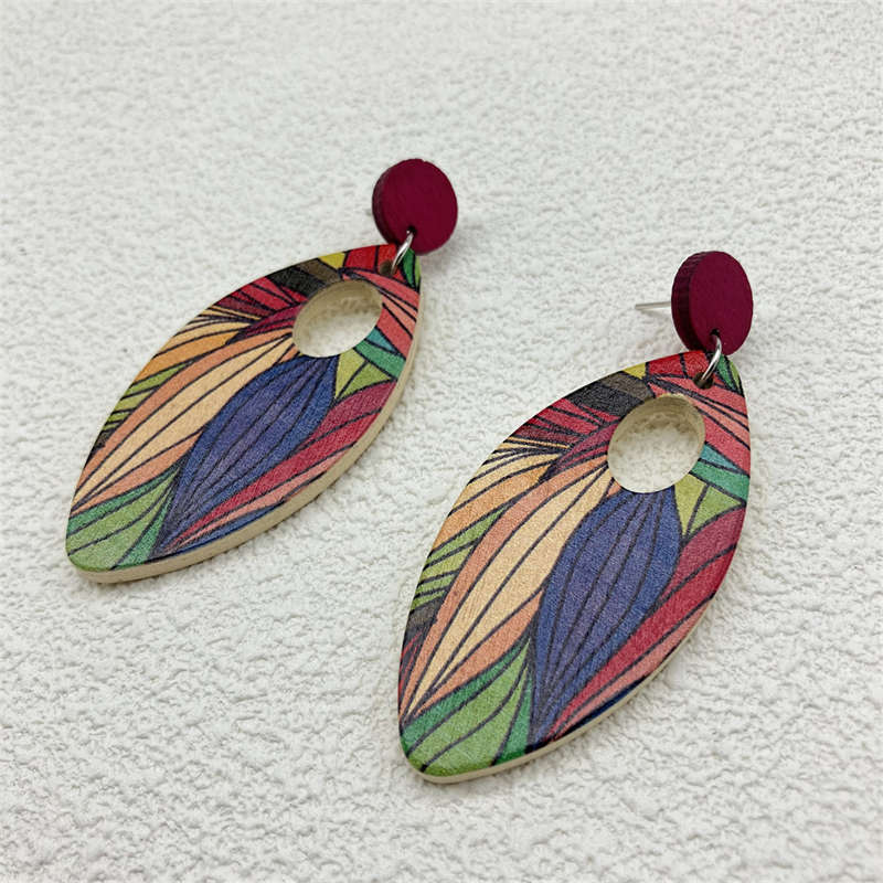 Jewelry Ornament European and American Earrings Wooden Earrings Retro Geometry - 图片 14