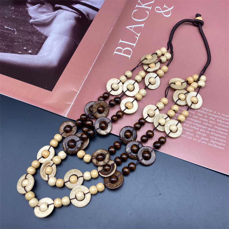 Wooden Three-Layer Beaded Necklace Bohemian Style Necklace Sweater Chain Necklace - 图片 7