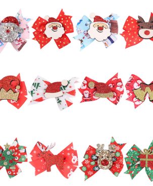 2PC Christmas Barrettes Women Bow Hair Clip Christmas Ornament Children Cartoon Headwear