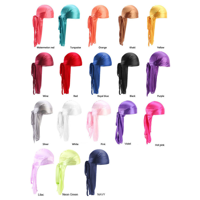 Men's and Women's Silk-like Long Tail Turban Hat Pirate Hat Silky Durag Hair Cap - 图片 12
