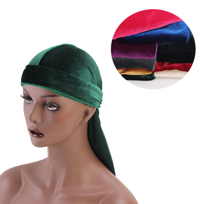 Velvet Long Tail Pirate Hat Long Streamer Tam-O'-Shanter Head-Wrapping Hat Durag - 图片 10