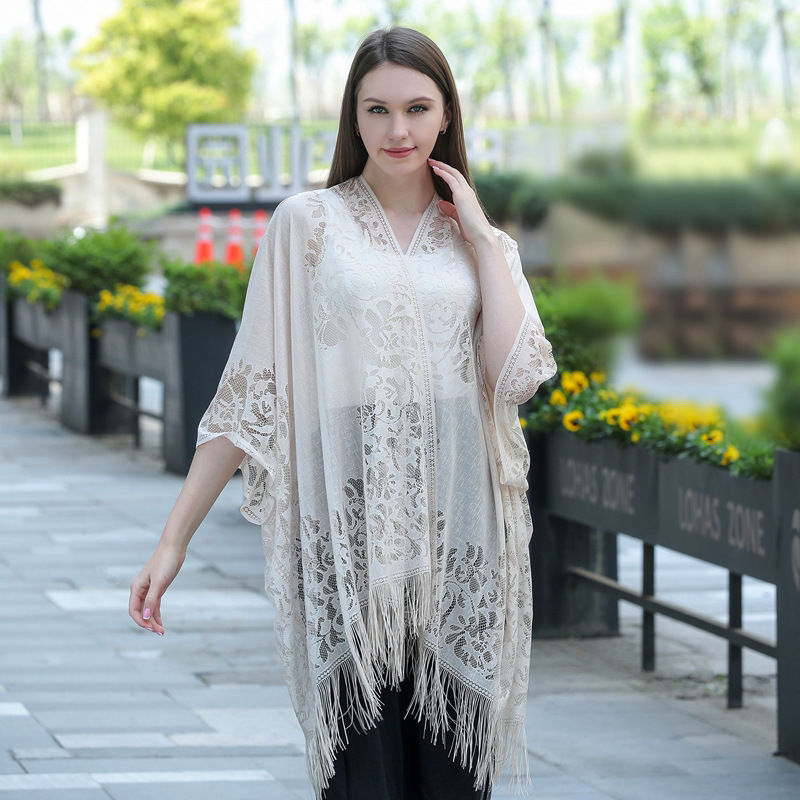 Hollow Lace Sunscreen Shawl Women's Dress Cheongsam Shawl Travel Vacation Beach Shawl - 图片 8