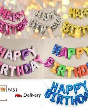 Happy Birthday Balloons Banner Bunting Self Inflating Decoration Letters Balloon