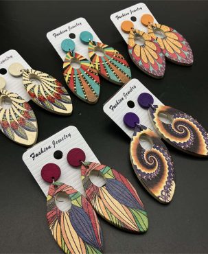 Jewelry Ornament European and American Earrings Wooden Earrings Retro Geometry