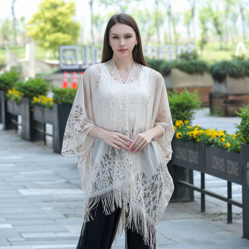 Hollow Lace Sunscreen Shawl Women's Dress Cheongsam Shawl Travel Vacation Beach Shawl - 图片 9