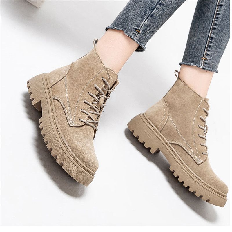 Smile Circle Ankle Boots Suede Leather women Flat platform Short Boots Ladies shoes fashion Autumn winter boots - 图片 17