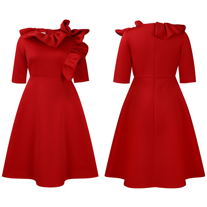 Women's Clothing Fashion Elegant Solid Color Large Swing Skirt Ruffled Dress - 图片 19