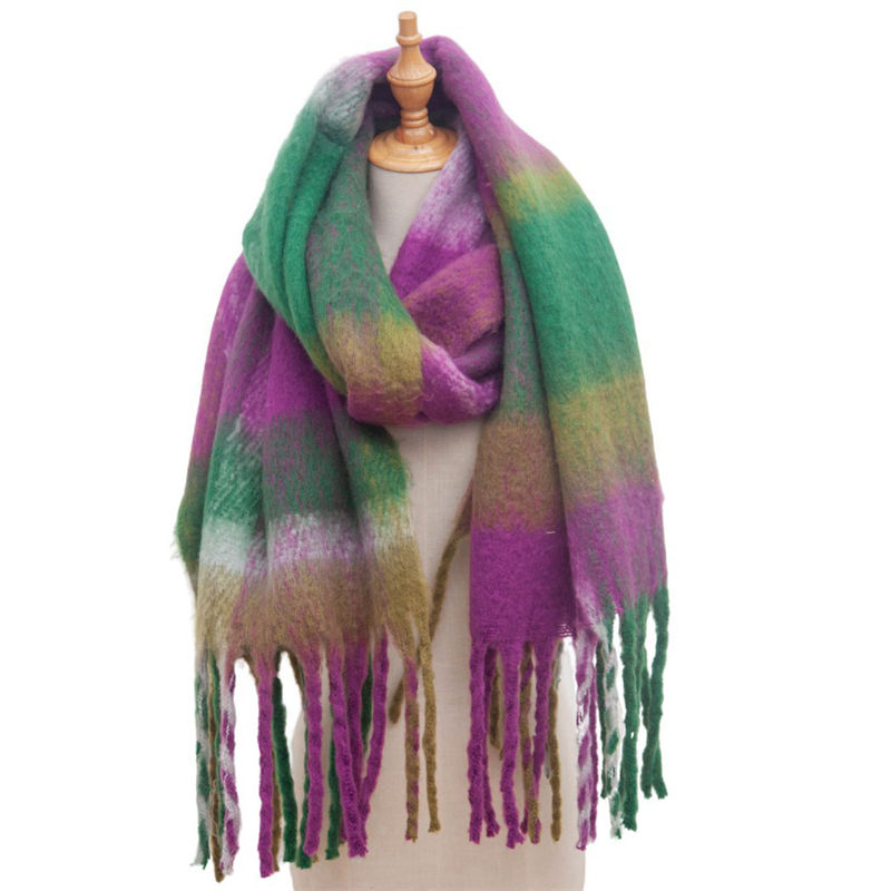 Autumn and Winter Circle Yarn Thickened plus-Sized Plaid Scarf Shawl Keep Warm - 图片 10