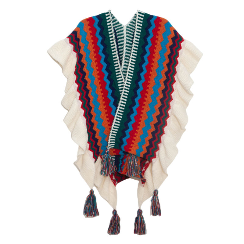 Autumn and Winter Ethnic Style Tourism Hanging Cloak Color Knitted Women's Split Shawl - Image 20