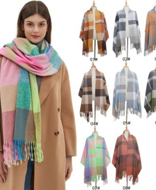 Plaid Scarf Autumn and Winter Thickened Tassel Scarf Rainbow Scarf Shawl Keep Warm