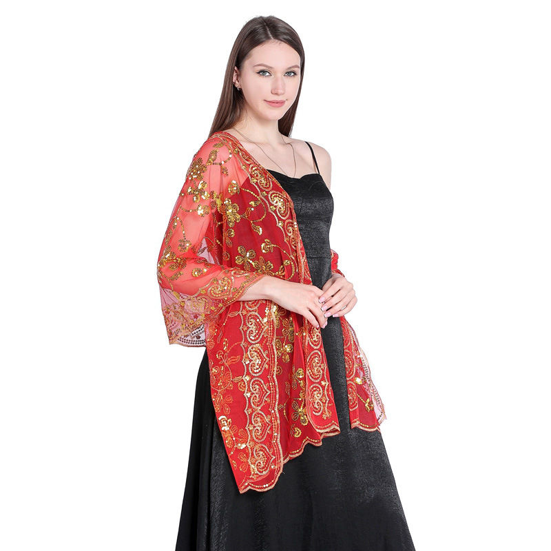 Sequined Shawl Evening Gown Cheongsam Shawl Women Scarf Fashion Pure Color - Image 4