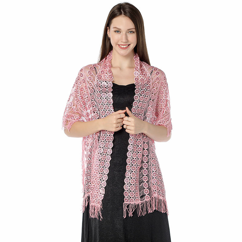 Water-Soluble Sequined Embroidered Shawl Three-Side Tassel Dress Shawl Dinner Cape Women - 图片 11