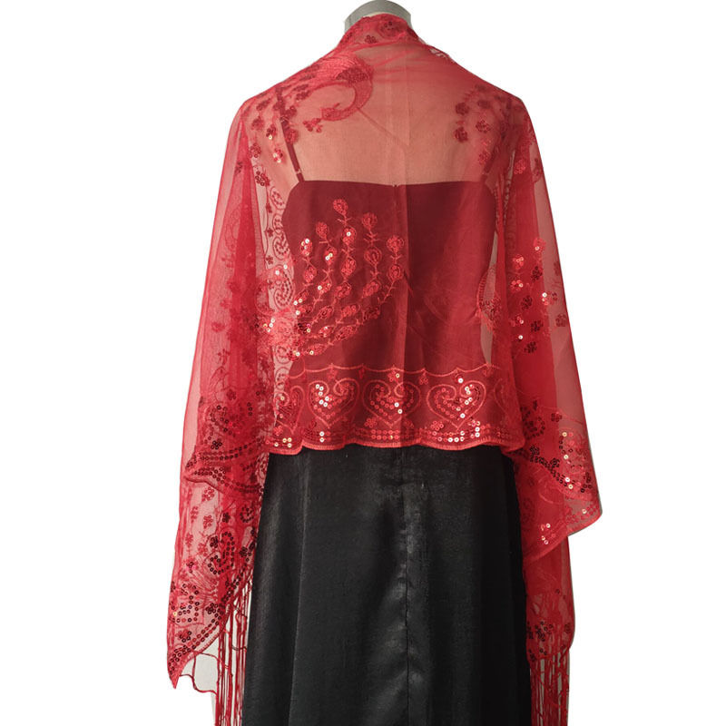 Sequined Shawl Peacock Embroidery Sequined Tassel Shawl Party Banquet Evening Gown Shawl - 图片 10