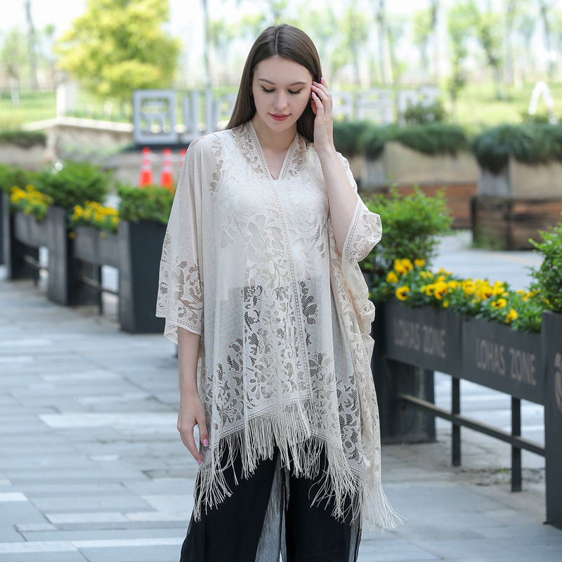 Hollow Lace Sunscreen Shawl Women's Dress Cheongsam Shawl Travel Vacation Beach Shawl - 图片 10
