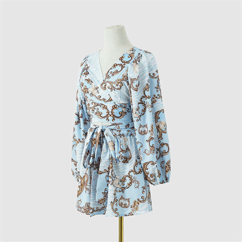 Women's Clothing Printing Long Sleeve Shorts V-neck Jumpsuit Fashion - Image 21