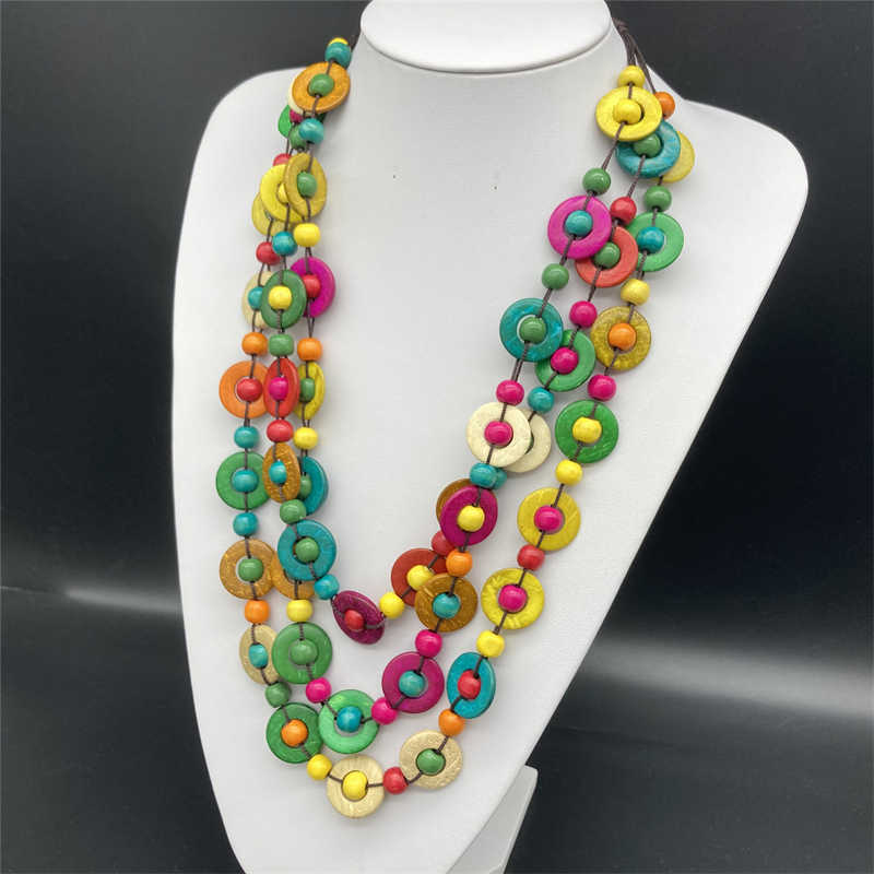 Wooden Three-Layer Beaded Necklace Bohemian Style Necklace Sweater Chain Necklace - 图片 11