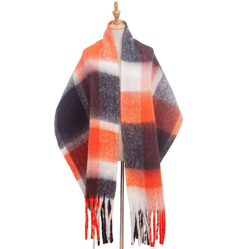 Autumn and Winter Circle Yarn Thickened plus-Sized Plaid Scarf Shawl Keep Warm - 图片 9