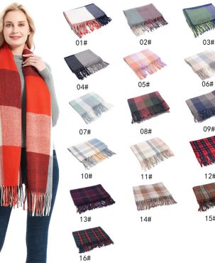 Autumn and Winter Men's Lady Couple Fringe Bib Large Plaid Scarf Shawl Keep Warm