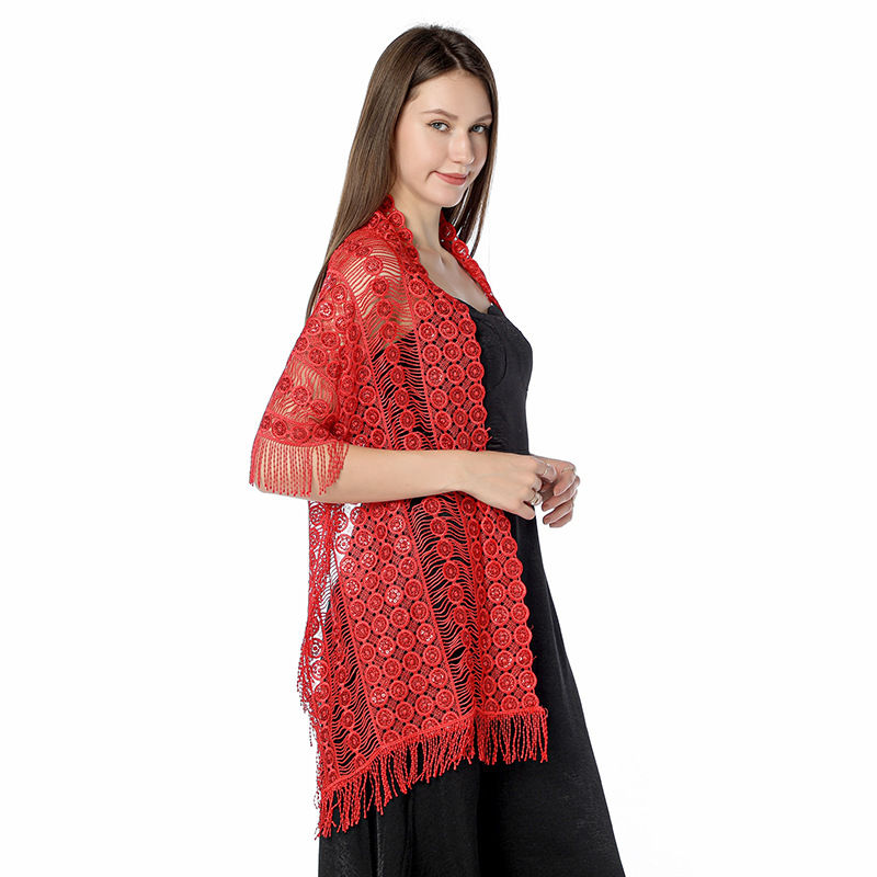 Water-Soluble Sequined Embroidered Shawl Three-Side Tassel Dress Shawl Dinner Cape Women - 图片 12