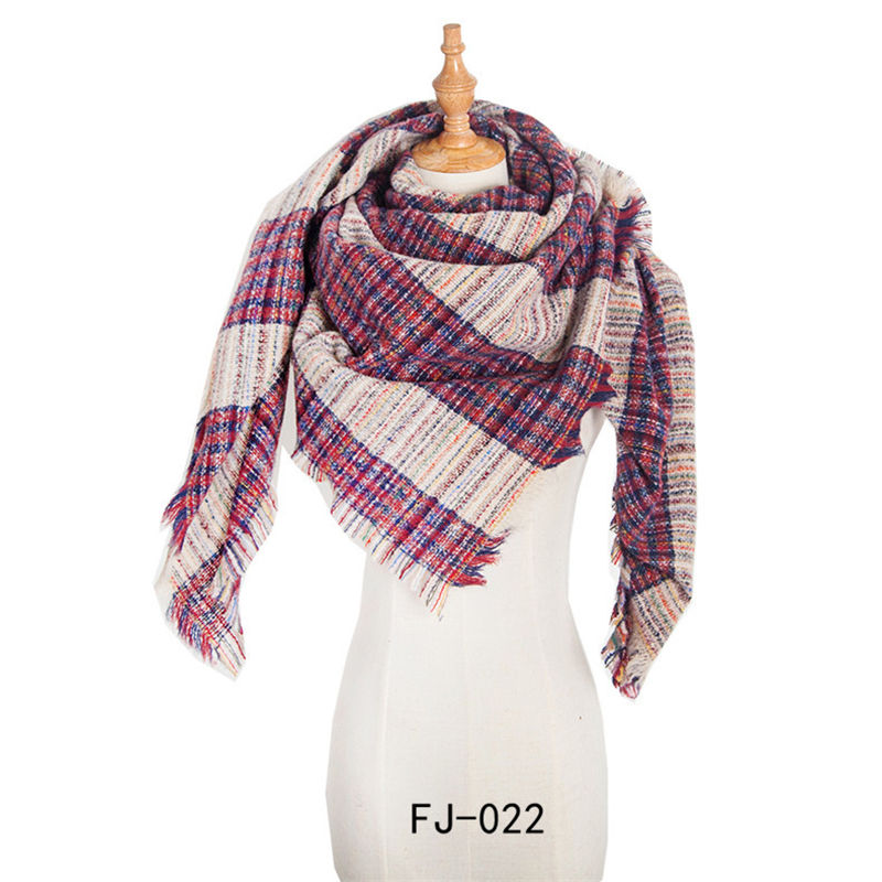 Autumn and Winter Circle Yarn Thickened Double-Sided Plaid Bristle Square Scarf Women's Scarf Shawl - Image 11