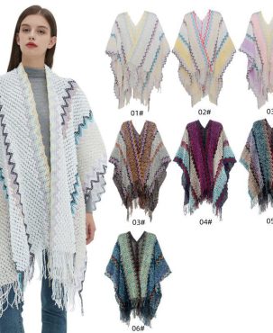 Autumn and Winter Tourism Ethnic Style Split White with Tassels Knitted Shawl