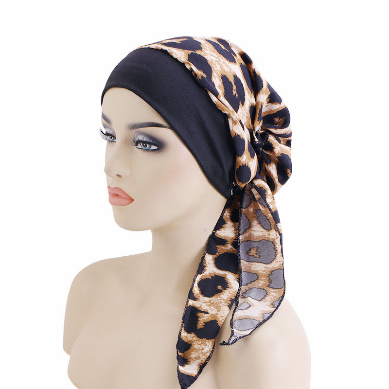 Wide-Brimmed Elastic Turban Fur Ethnic Print Women's Bandage Headcloth Nightcap - 图片 17