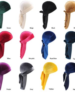 Velvet Long Tail Pirate Hat Long Streamer Tam-O'-Shanter Head-Wrapping Hat Durag