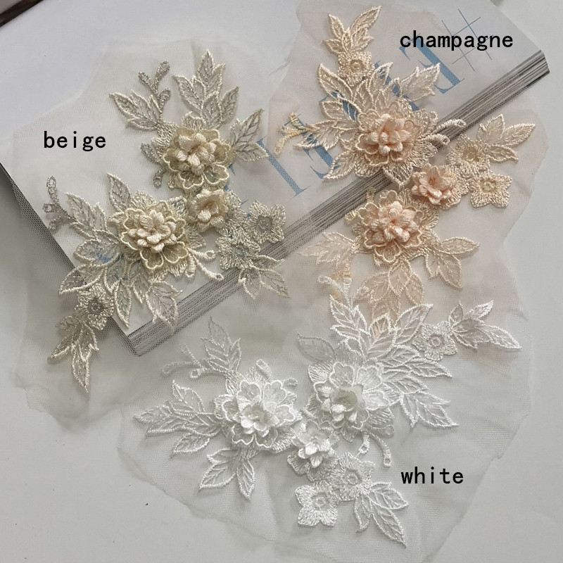 Three-Dimensional Flower Mesh Embroidered Cloth Stickers Lace Patch Wedding Dress Clothing Ornaments Accessories Hand Sewing Diy - 图片 5