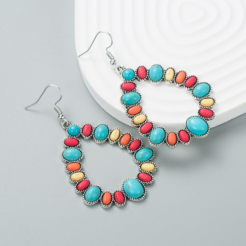 Fashion Exaggerated Alloy Color Earrings Turquoise Geometric Luxurious Long Earrings - Image 3