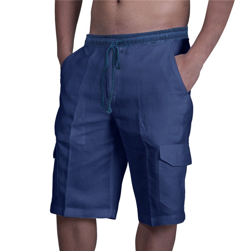 UK Mens Cotton Linen Shorts Elastic Waist Drawstring Summer Loose Casual Pants - 图片 6